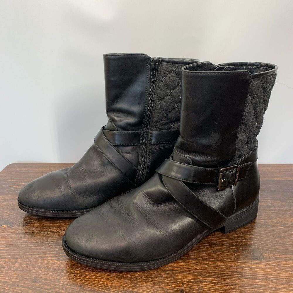 Vionic Women's Leather Thea Quilted Ankle Bootie Boots Black Size 7
